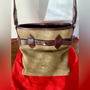 Bally ONE season and LIMITED olive green suede/brown leather shoulder/crossbody